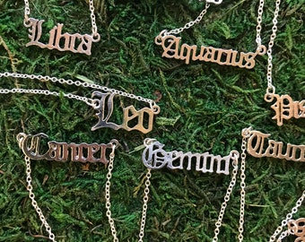 Zodiac Sign Necklace: Silver Letter Charm, 18 inch Chain