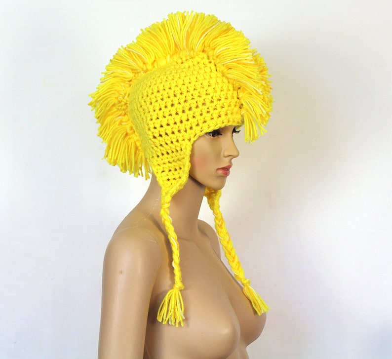 Handmade Yellow MoHawk EarFlap Hat Handmade Trapper Cap One of a kind Boyfriend Gift image 1