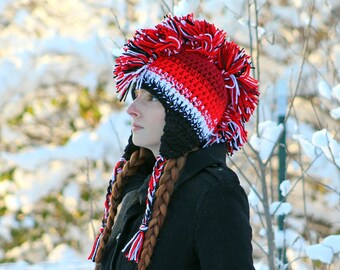Crocheted Earflap Brown Ombre Beanie Viking Mohawk Crochet Pattern Earflap Mohawk Beanie main image 3