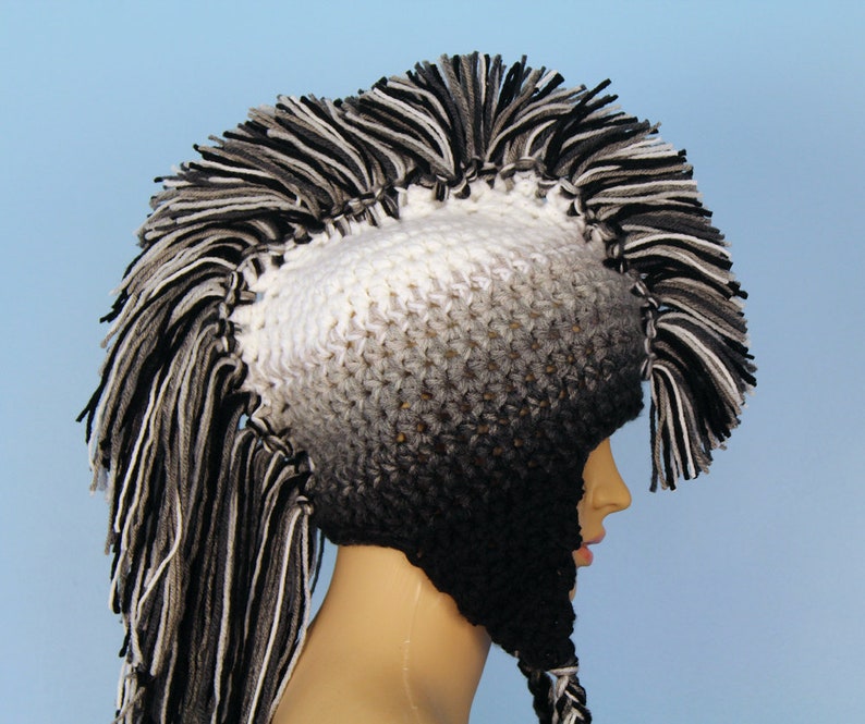 White to Black Ombre Fade Earflap Mohawk Hat image 3