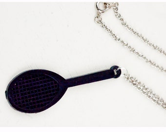 Black Tennis Racket Necklace or Earrings Set