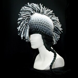 White to Black Ombre Fade Earflap Mohawk Hat image 5