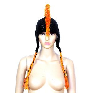 Black and Orange Mohawk Earflap Hat One of a Kind Crochet Handmade Boyfriend Gift image 9