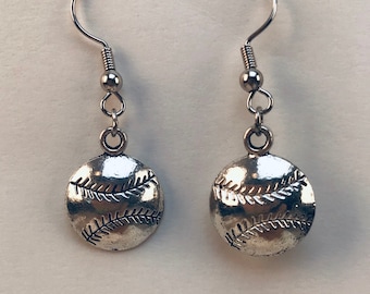 BaseBall Earrings Silver Dangle Girlfriend Gift Ready to ship