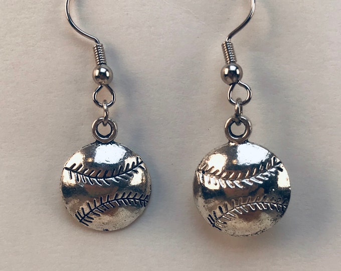 BaseBall Earrings Silver Dangle Girlfriend Gift Ready to ship