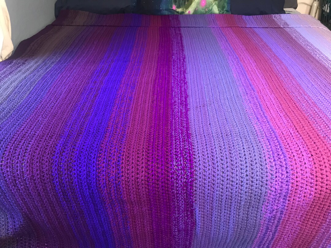 Purple Large Knit King Size Throw Blanket Ombre Gradient Knit Crochet Christmas Gift for the