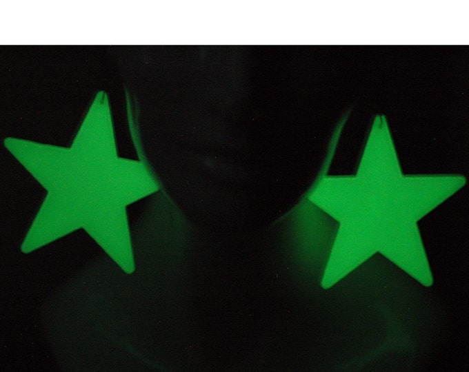 Glowing Star Earrings Large Size Raver Cyber Jewelry  Handmade Christmas Gift Patriotism Fun Gift For Fireworks Ready to Ship Statement