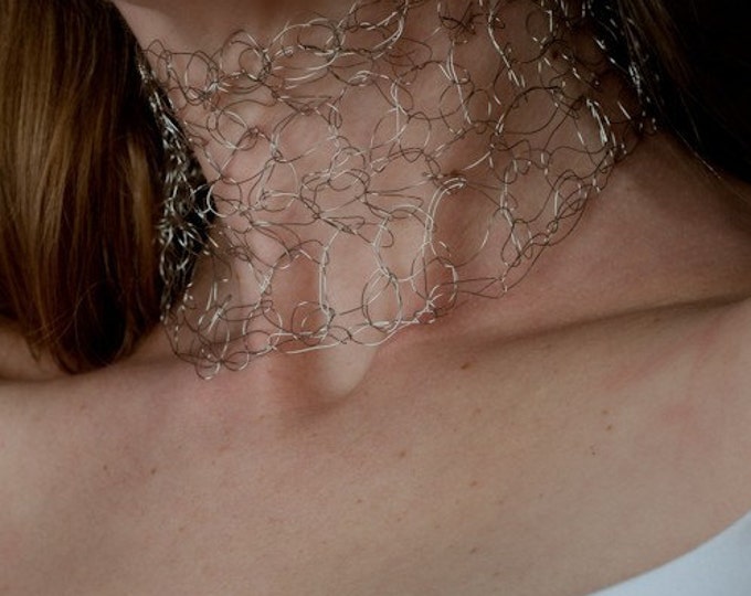 Silver Crochet Choker Necklace Collar