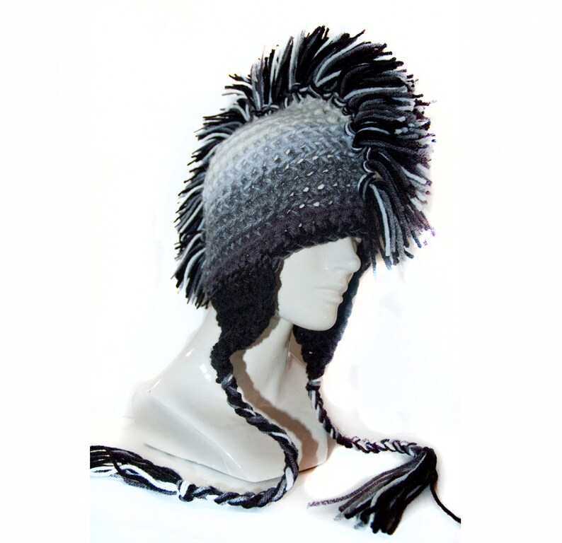 White to Black Ombre Fade Earflap Mohawk Hat image 8