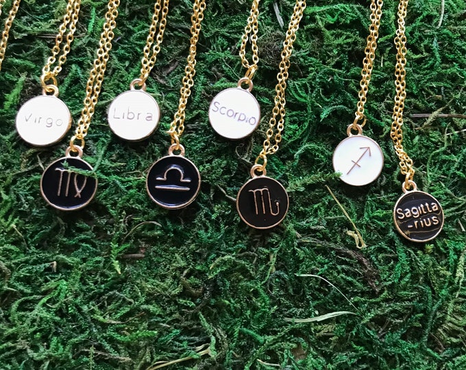 Zodiac Sign Necklace Double Sided in Gold on Single 18 inch Chain