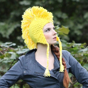 Handmade Yellow MoHawk EarFlap Hat Handmade Trapper Cap One of a kind Boyfriend Gift image 5