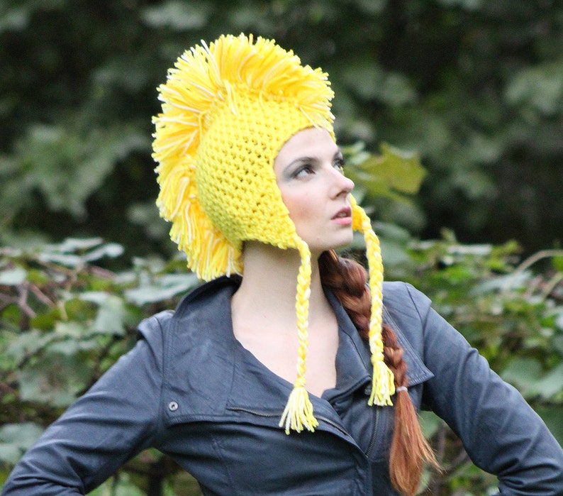 Handmade Yellow MoHawk EarFlap Hat Handmade Trapper Cap One of a kind Boyfriend Gift image 5