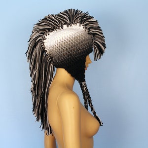 White to Black Ombre Fade Earflap Mohawk Hat image 6