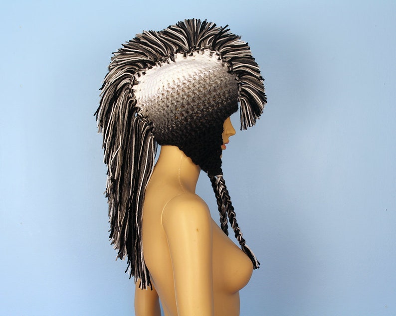 White to Black Ombre Fade Earflap Mohawk Hat image 6