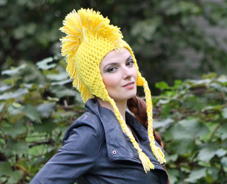 Handmade Yellow MoHawk EarFlap Hat Handmade Trapper Cap One of a kind Boyfriend Gift image 4