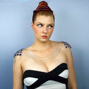 Shoulder Body Chain Necklace With Blue Rhinestones Wedding Jewelry