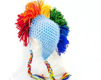 Baby Blue Crochet Mohawk Hat: Rainbow Dash Inspired Ear Flap Beanie