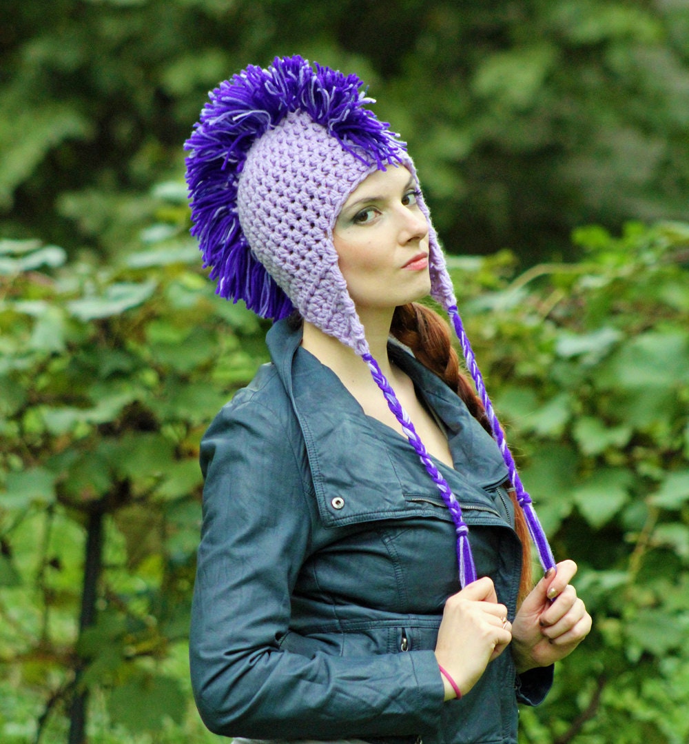 Light Purple Earflap Hat w/ Dark Purple Mohawk