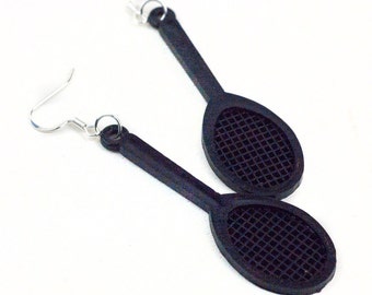 Black Tennis Racket  Earrings or Necklace Set