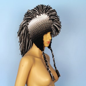 White to Black Ombre Fade Earflap Mohawk Hat image 2