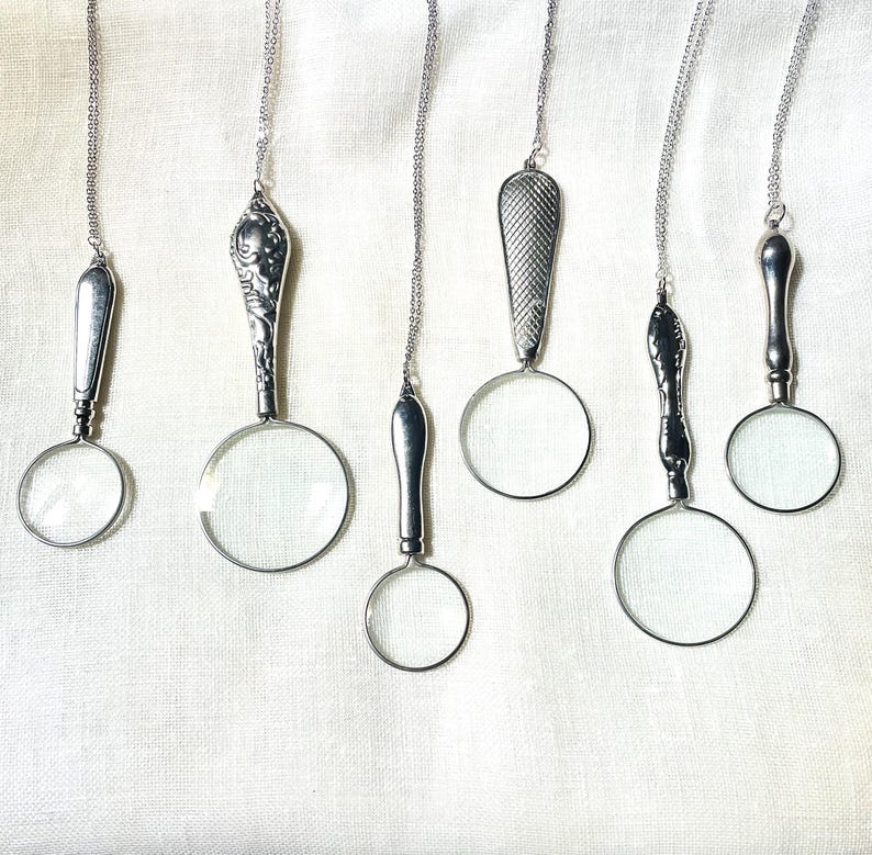 Vintage Magnifying Glass Necklace: Functional Silver or Gold Colored Jewelry, 6x Power image 7