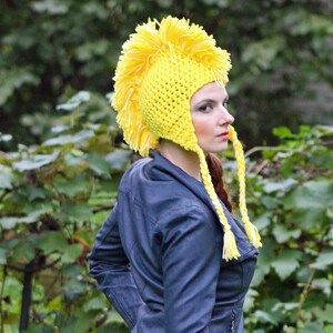 Handmade Yellow MoHawk EarFlap Hat Handmade Trapper Cap One of a kind Boyfriend Gift image 3