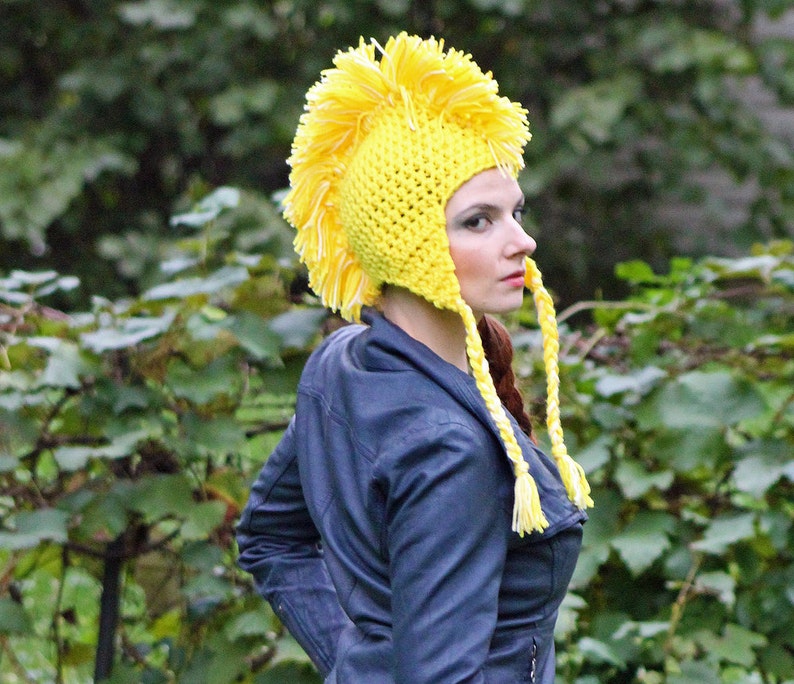 Handmade Yellow MoHawk EarFlap Hat Handmade Trapper Cap One of a kind Boyfriend Gift image 3