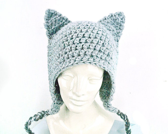 Can't Grab This Pussy! Grey Kitten Ears -EarFlap Hat Women's March on Washington