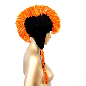 Black and Orange Mohawk Earflap Hat One of a Kind Crochet Handmade Boyfriend Gift image 8