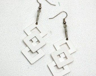 Geometric White  Earrings Diamond Square Chevron Stack Dangle Gift for GirlFriend