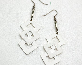 Geometric White Square Dangle Earrings: Hypoallergenic Metal