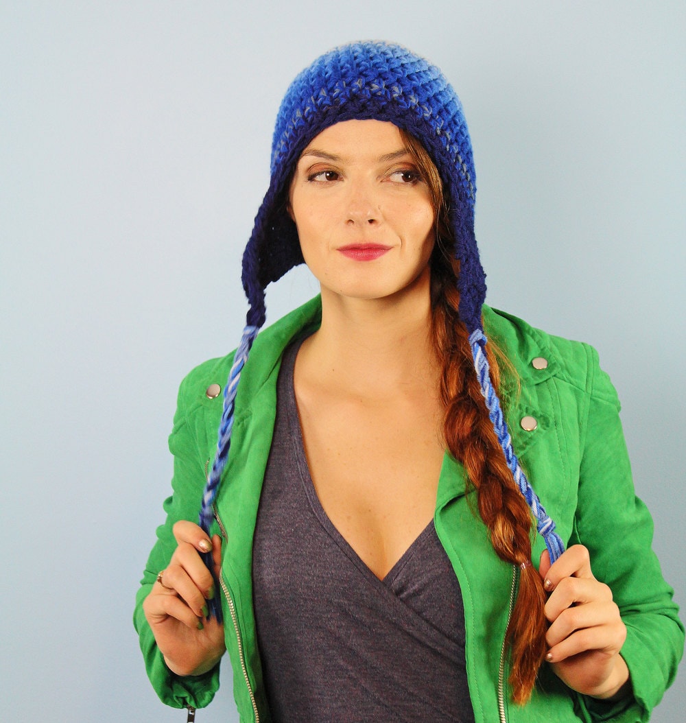 Blue Ombre Ear Flap Hat Blue Gradient Hat Great Gift for Children Teens ...