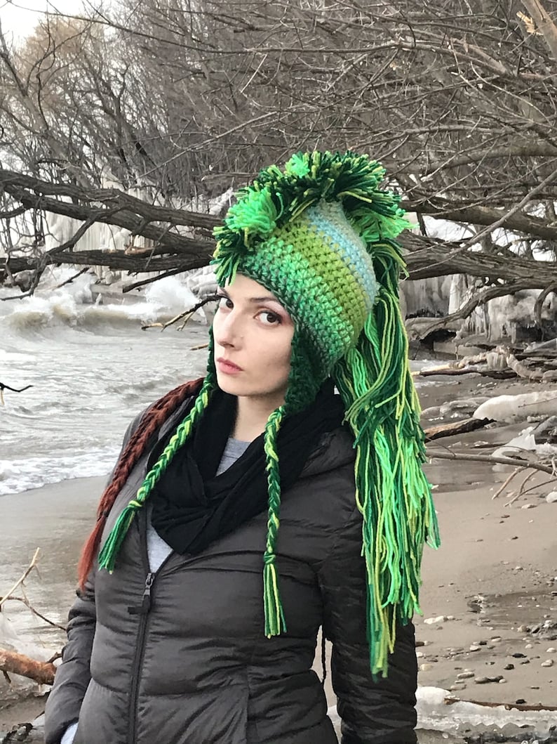 CUSTOM COLORS Your Choice Ombre Mohawk Hat Extreme Style boyfriend gift Warm Winter Trapper Girlfriend Present Green