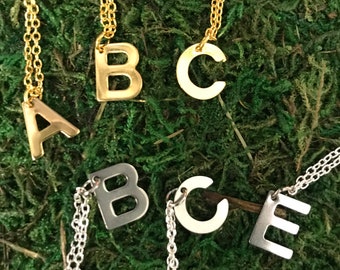 Alphabet Letter Charm Necklace on Single Strand 18 inch long Chain in Silver or Gold