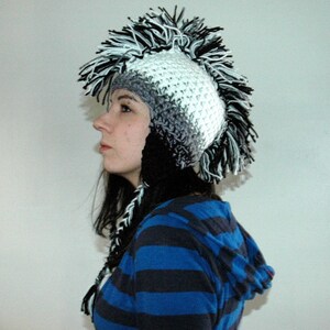 White to Black Ombre Fade Earflap Mohawk Hat image 9
