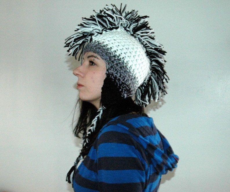 White to Black Ombre Fade Earflap Mohawk Hat image 9