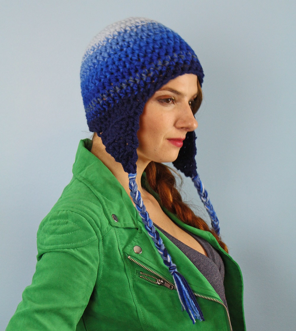 Blue Ombre Ear Flap Hat Blue Gradient Hat Great Gift for Children Teens ...