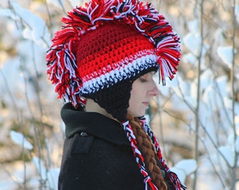 Black Crochet Christmas Holiday Mohawk Hat with Red and Green Accents crochet mohawk hat - TikTok Shop main image 4