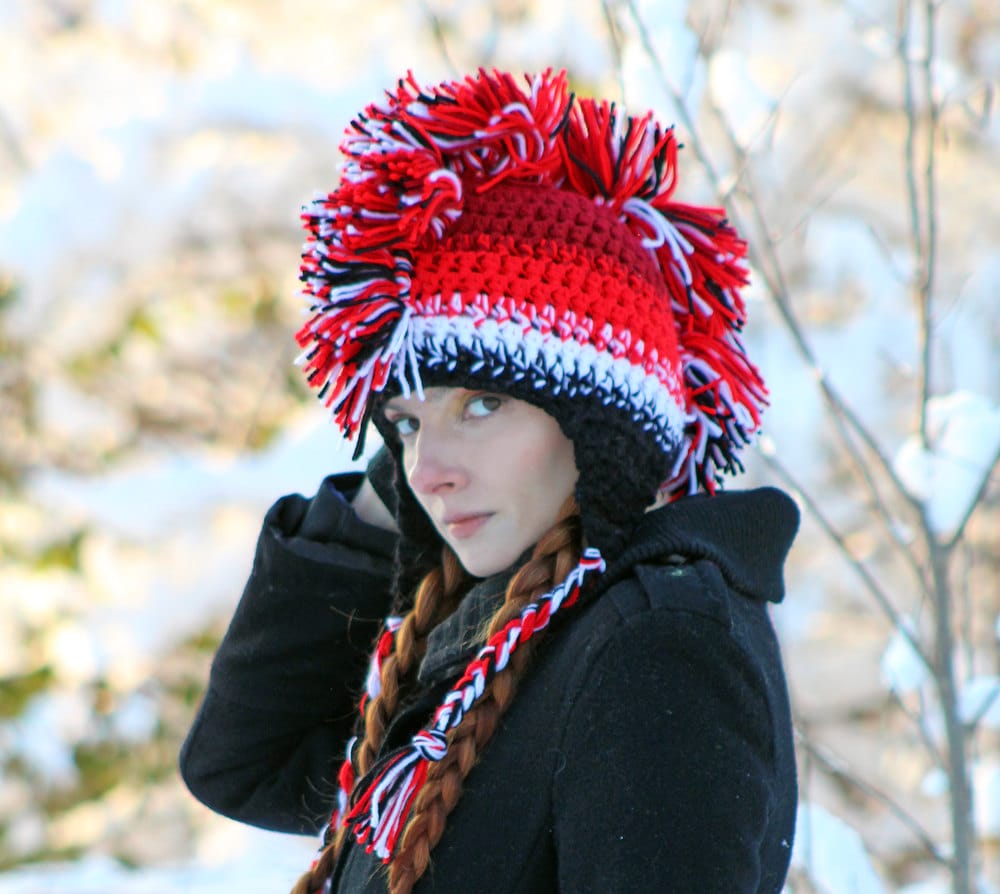 Light Purple Earflap Hat w/ Dark Purple Mohawk