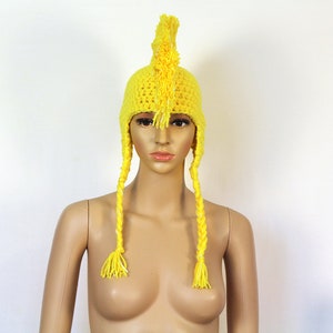 Handmade Yellow MoHawk EarFlap Hat Handmade Trapper Cap One of a kind Boyfriend Gift image 9