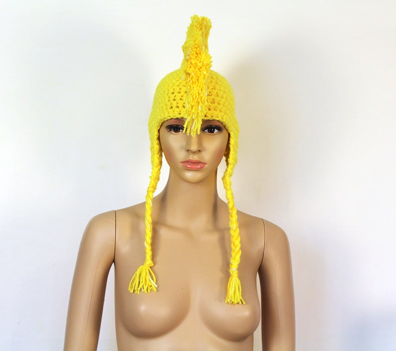 Handmade Yellow MoHawk EarFlap Hat Handmade Trapper Cap One of a kind Boyfriend Gift image 9