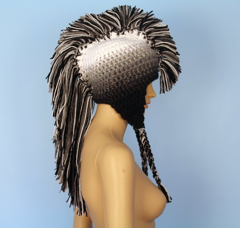 White to Black Ombre Fade Earflap Mohawk Hat image 1