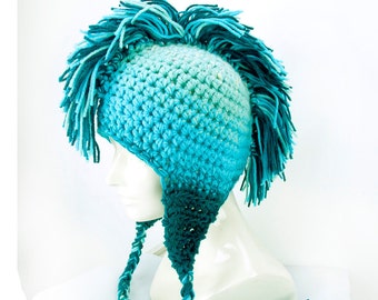 Teal and Blue Ombre Mohawk Earflap Hat