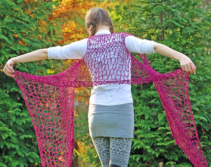 Purple and Black Fishnet Shawl Wrap Scarf