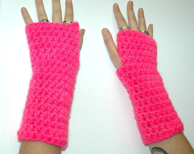 Hot Pink Fingerless Gloves Handmade Christmas Gift