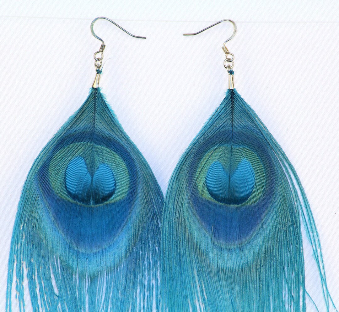 Teal Feather Peacock Earrings Bridal Jewelry Prom Idea or - Etsy