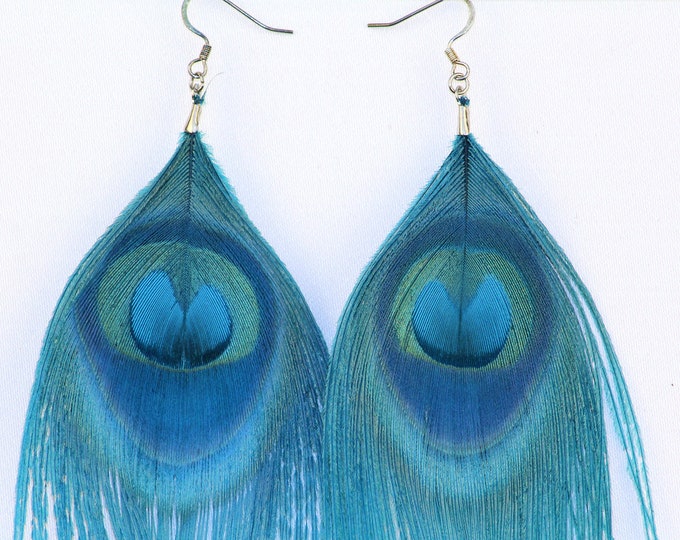 Teal Feather Peacock Earrings Bridal Jewelry Prom Idea Or Music Festival Boho Chic Gear Gift Ready to Ship