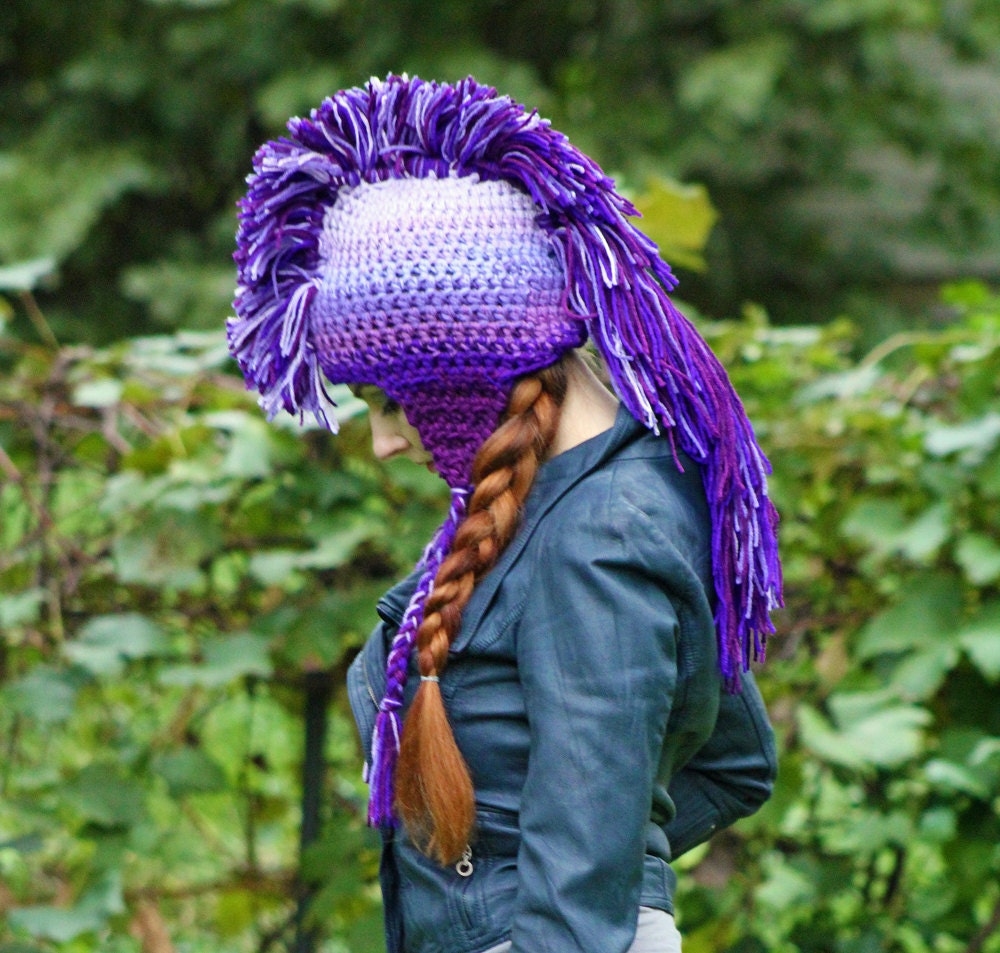 Light Purple Earflap Hat w/ Dark Purple Mohawk