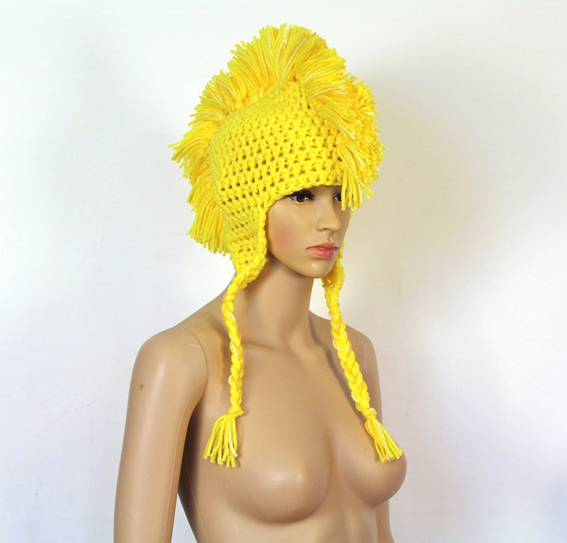 Handmade Yellow MoHawk EarFlap Hat Handmade Trapper Cap One of a kind Boyfriend Gift image 7