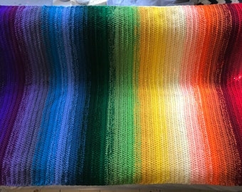 Rainbow Ombre Knit Throw Twin Size Blanket Gradient Knit Crochet Handmade Gift for the Sofa Her Him Home Decor